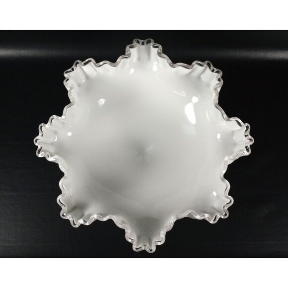 Vintage Fenton Silver Crest Double Ruffled Pedestal Compote Bowl, 8" x 11" Fruit - Picture 4 of 6